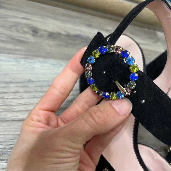 J. Crew Embellished Penny Heeled Sandals Black Suede sz 10 - Picture 6 of 9